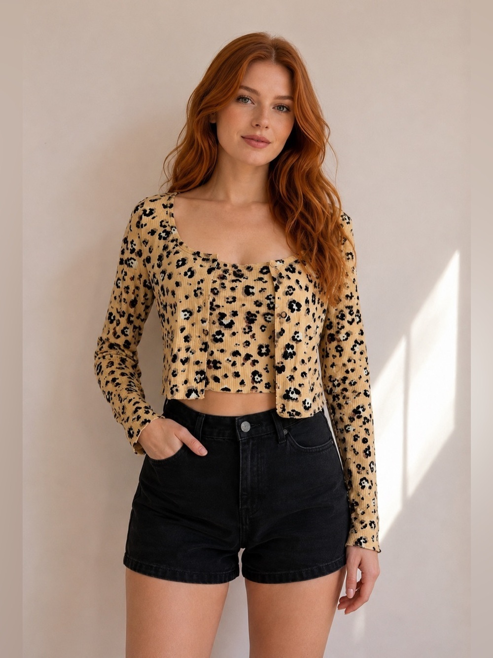 NWT BP Leopard Animal Print Crop Top Twin Set Cami and Button Up Size Small